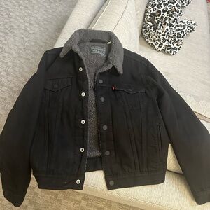 Levi's Black Denim Jacket with Gray Sherpa Lining